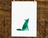 Emerald Green Fox Painting- Original 5x7 Watercolor painting