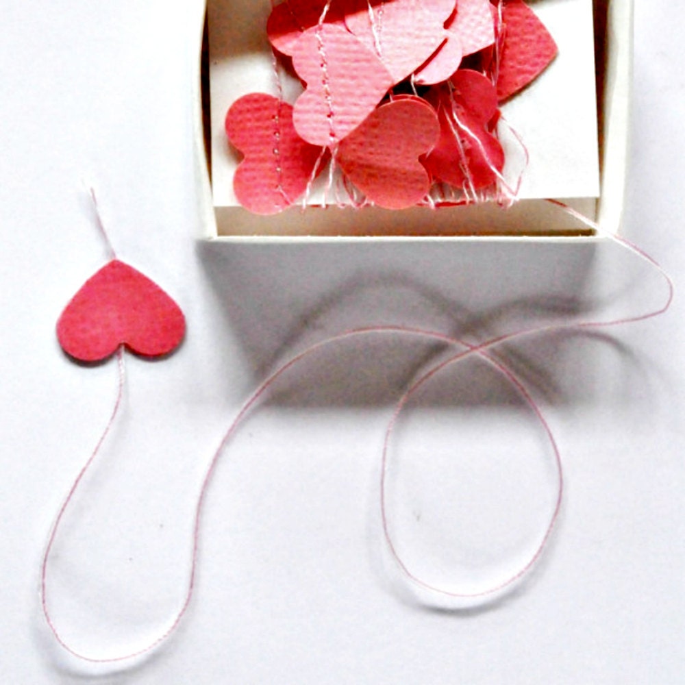 Tiny Hearts Stitched Paper Garland in a Box Pink
