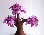 Purple Weeping Willow with a family of owls. Home decor, Felt Tree.