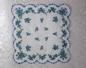Vintage Hanky Handkerchief Scalloped with Blue Roses