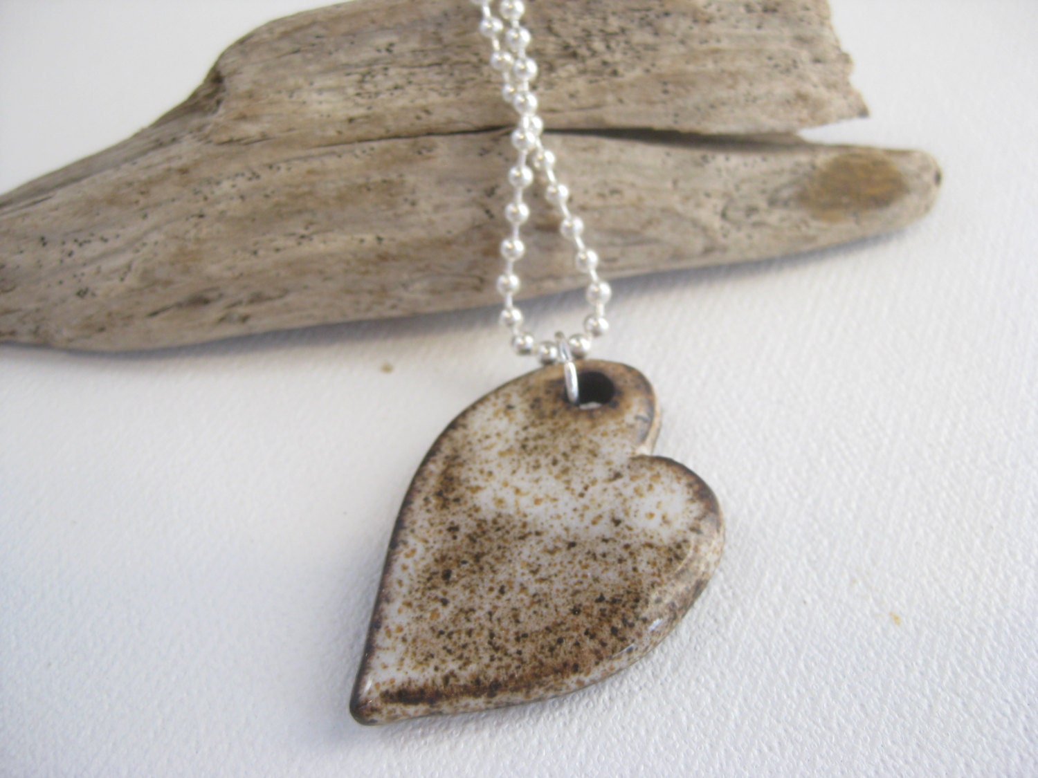 Heart Ceramic Pottery Necklace Black Stoneware Clay with White Glaze