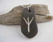 Algiz Protection Rune Stoneware Clay Pendant Necklace Hand Carved