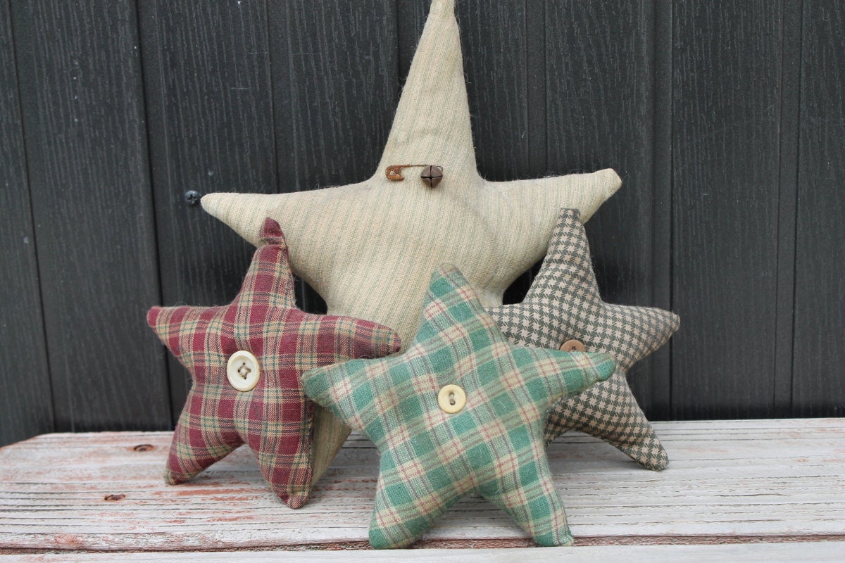 Set of 4 Primitive Fabric Stars Home & Living Rustic Country Home Decor