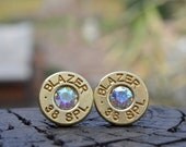 Bullet Earrings stud or post, brass/gold Blazer.38 special with Swarovski crystals