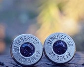 Bullet Earrings stud or post steampunk, nickel silver Winchester .38 special with Swarovski crystals