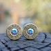 Bullet Earrings stud or post, brass/gold Blazer .38 special with Swarovski AB crystals