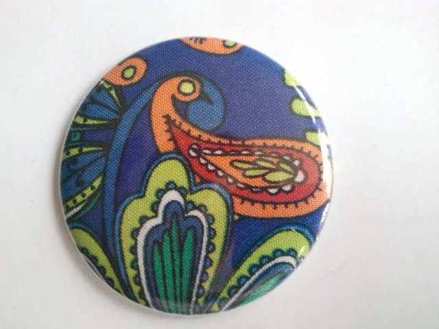 Pocket Mirror -VIBRANT mix of orange blue green FABRIC PAISLEY