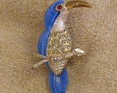 Blue Rhinestone Exotic Bird Brooch