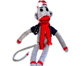 1980s Handmade Sock Monkey Toy Doll