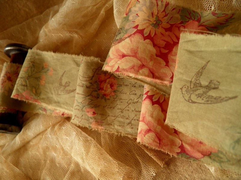 2 Yards -   French Inspired Vintage Hand stamped Trim - French Dove - Romantic French Script