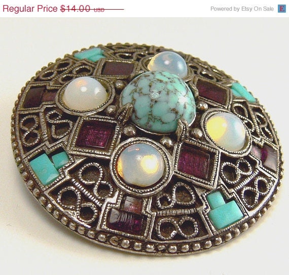 Vintage Celtic Multi Stone Brooch Signed Miracle
