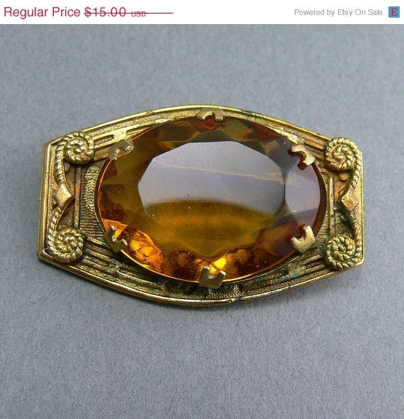 Vintage Art Deco Topaz Glass Brooch