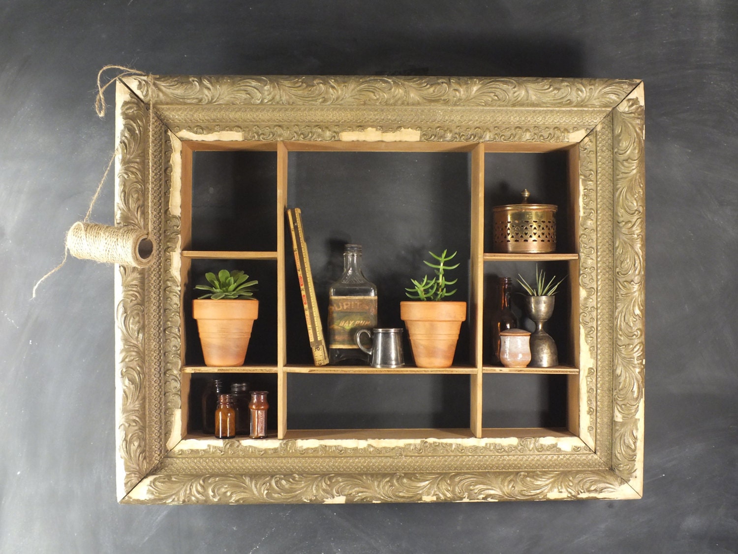 Chippy and Weathered Antique Gesso Gold Frame Shadow Box Curio