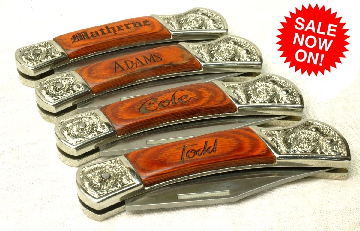 Personalized Laser Engraved DecoGrip Hunting/Pocket Knife Best Man Groomsman PAKKAWOOD C24W