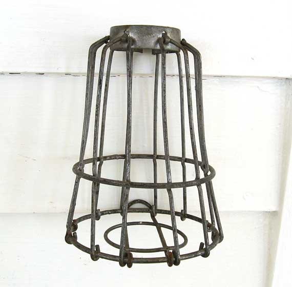 Vintage 1940's Industrial Wire Light Cage Hanging Fixture for Lighting, Architectural Accent