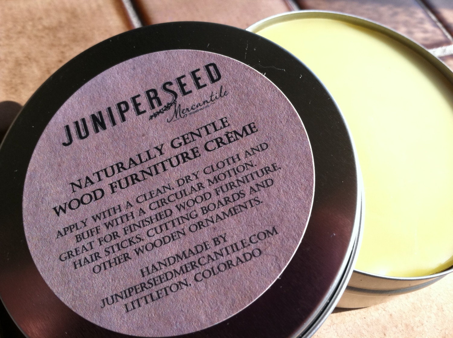 Ecofriendly All Natural Wood Furniture Creme - 4 oz Metal Tin - Great for Old Leather, Hair Sticks, Cutting Boards Too