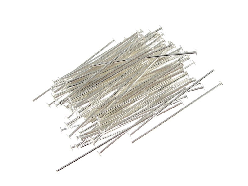 100 Silver Headpins 1" Short Silver Head Pins Silver Plated Findings 1 Inch Headpins (FS133)