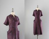 50s Dress / Vintage 1950s Plaid Day Dress / Fifties Cotton Shirtwaist Dress