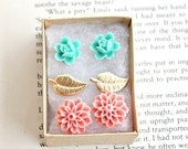 ON SALE 3 sweet post earrings. gift set. flowers. leaves. boho