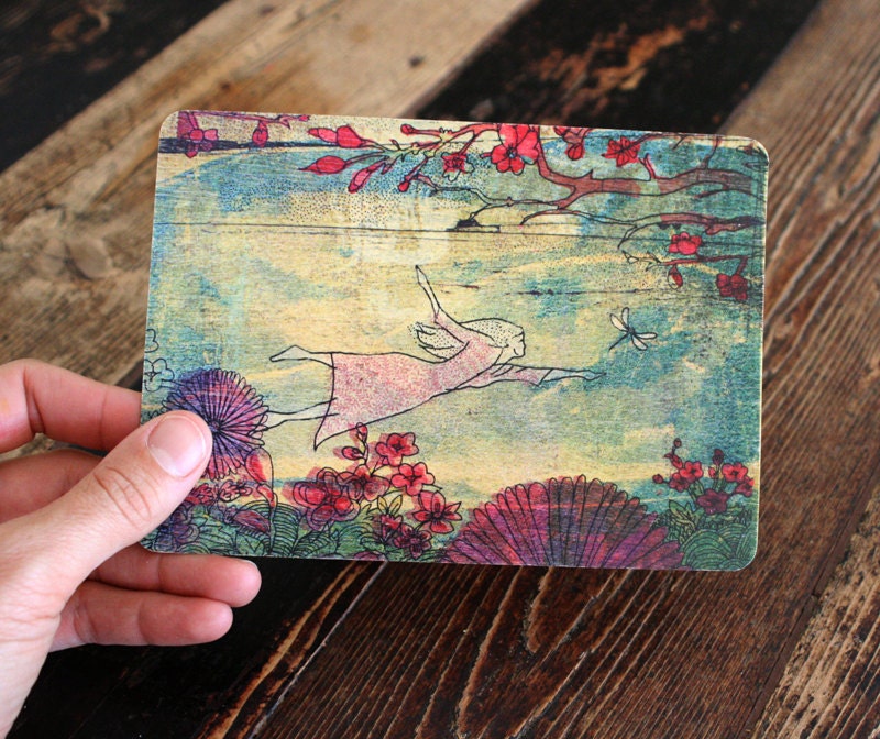 Meet Me in the Air wooden postcard by Sweet William on real birch wood