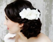 Diamond White or Ivory Triple Flower Wedding Hair Accessory