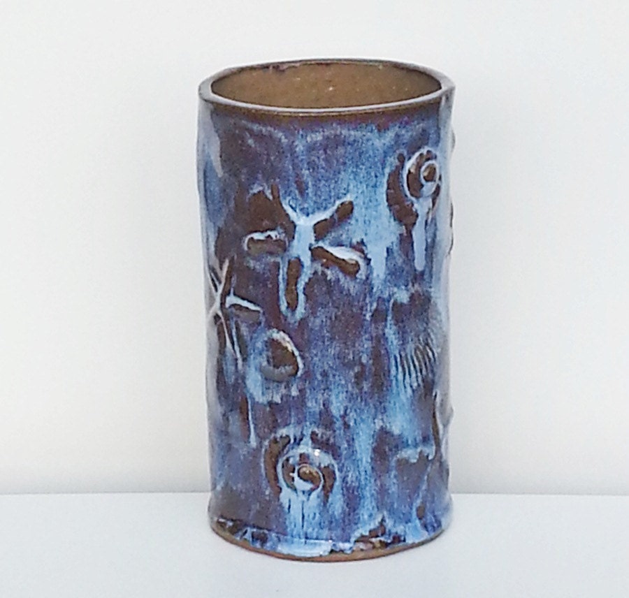 vase tide pool beach decor: handmade rustic blue vessel utensil holder wine chiller