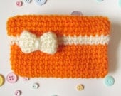 Kawaii crochet - Orange with Cream bow - coin purse - mini wallet