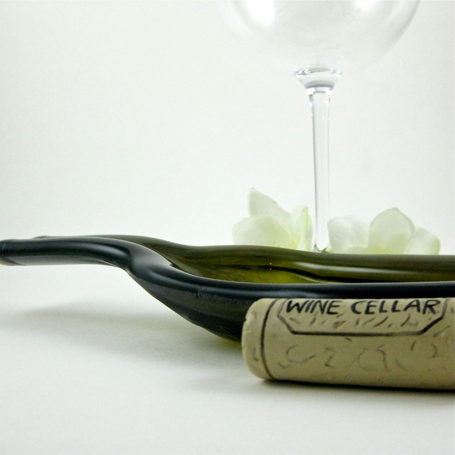 Recycled Wine Bottle Dish Dark Green and Eco Friendly
