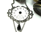 Gunmetal Steampunk OOAK Necklace Vintage Elgin Pocket Watch Dial Gothic Noir Black Exclusive Design By Mystic Pieces