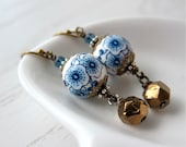 Porcelain Cherry Blossom Drop Earrings / Vintage Style / Oriental / Chinoiserie