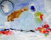 Contemporary Modern Art - an Original Abstract Painting on watercolor paper 9.4" x 6.2". Small painting