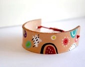 Hand Painted Leather Cuff - Bracelet - adjustable