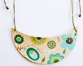 Hand Painted Leather bib necklace- adjustable