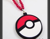 TRASHGLAM 2.5" pokemon pokeball hand crafted acrylic charms black beaded necklace