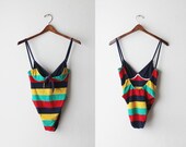 Vintage Nautical Striped Front Tie Swimsuit