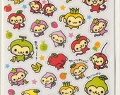 Cute Kawaii Monkey Fruits Sticker Sheet