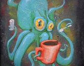 Coffee Drinking Octopus Print