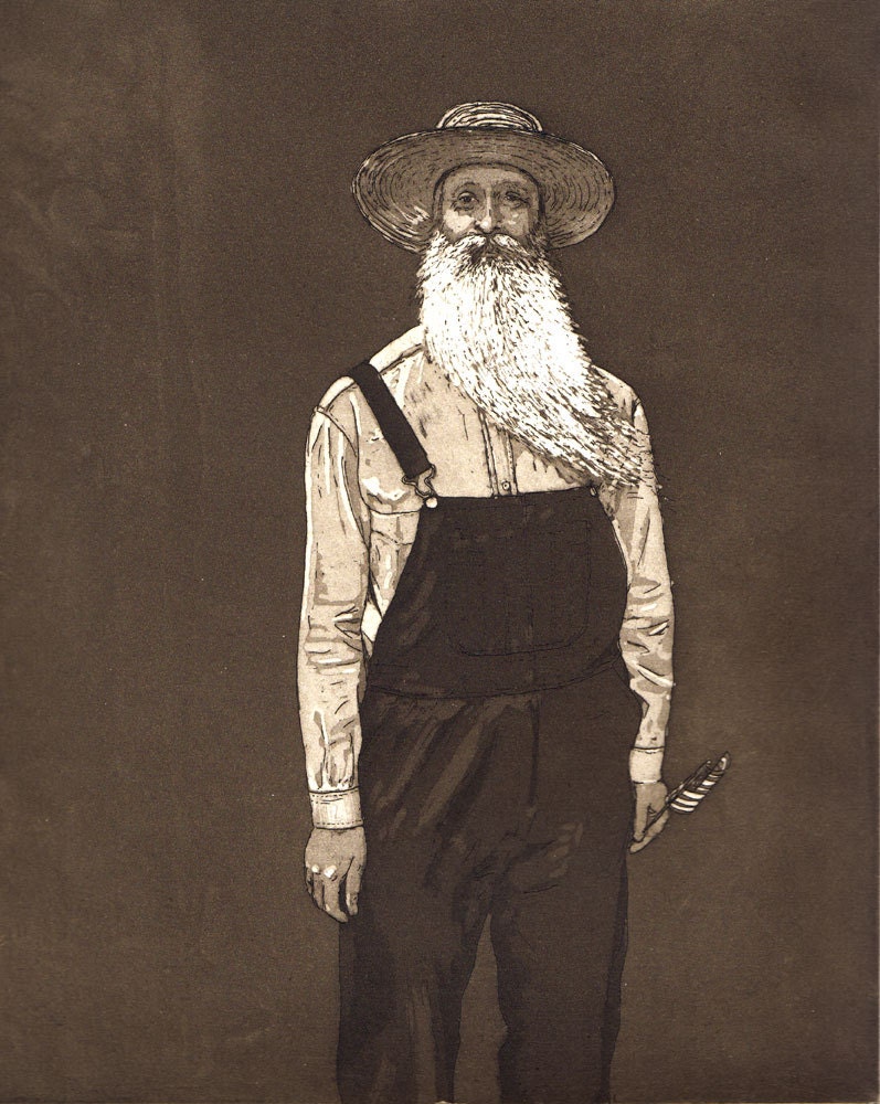 Etching Beard Competitor original art print limited edition