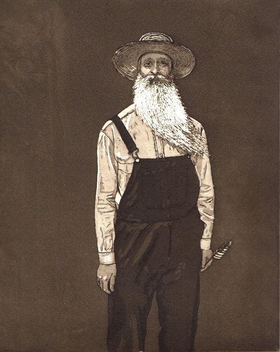 Etching Beard Competitor original art print limited edition