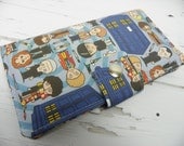 Handmade Long Wallet  BiFold Clutch -All Eleven Doctor Whos and Tardis