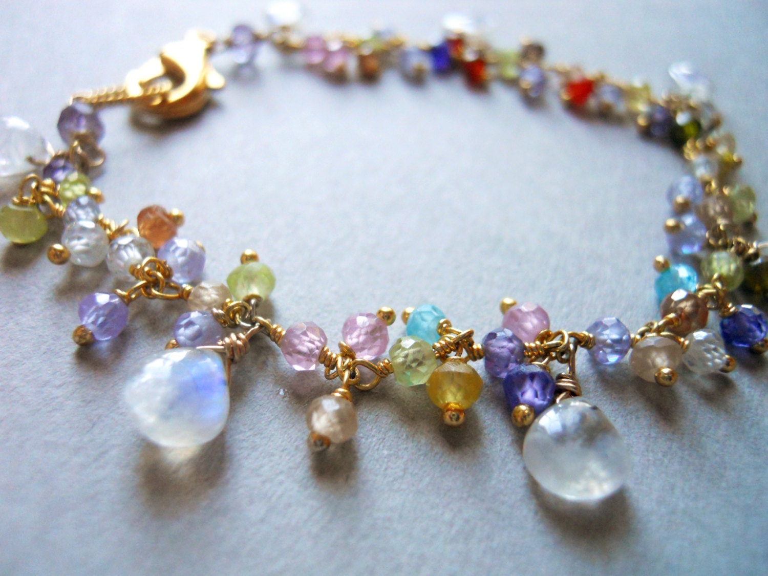 Fiery Moonstone multi gemstone cluster bracelet - $82.00 USD