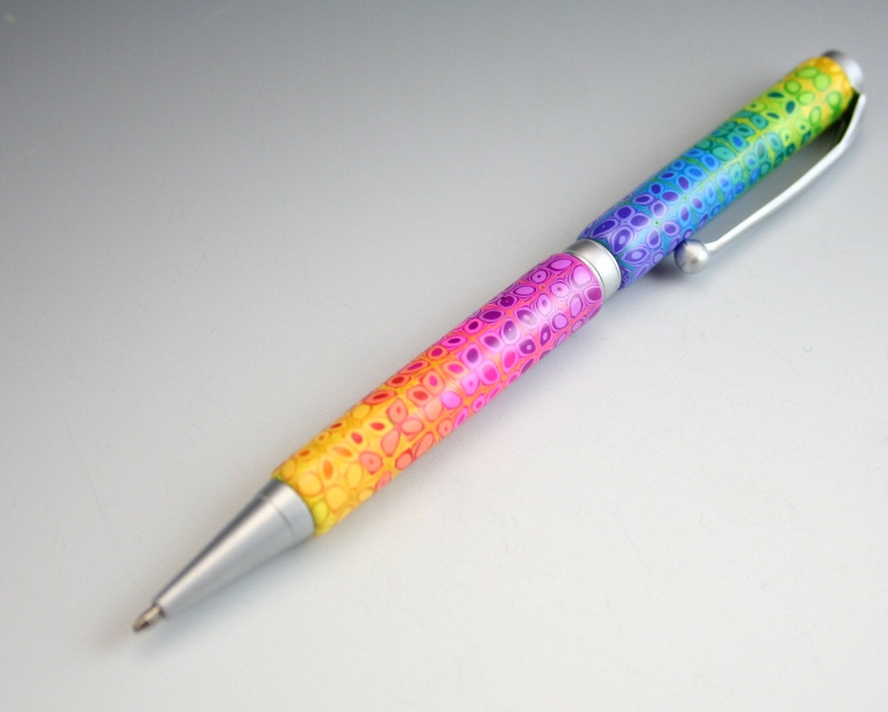 Rainbow Pen in Fimo Flower Pattern (Silver)