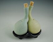 Salt and Pepper Shakers, Pale Green with Black Tray