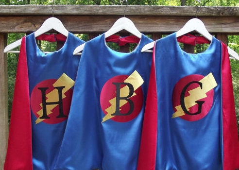 5 SUPERHERO CAPES 5 reversible Personalized Super Hero capes with Ligtning Bolt Design Straight edge 5 Capes You choose colors Il_170x135