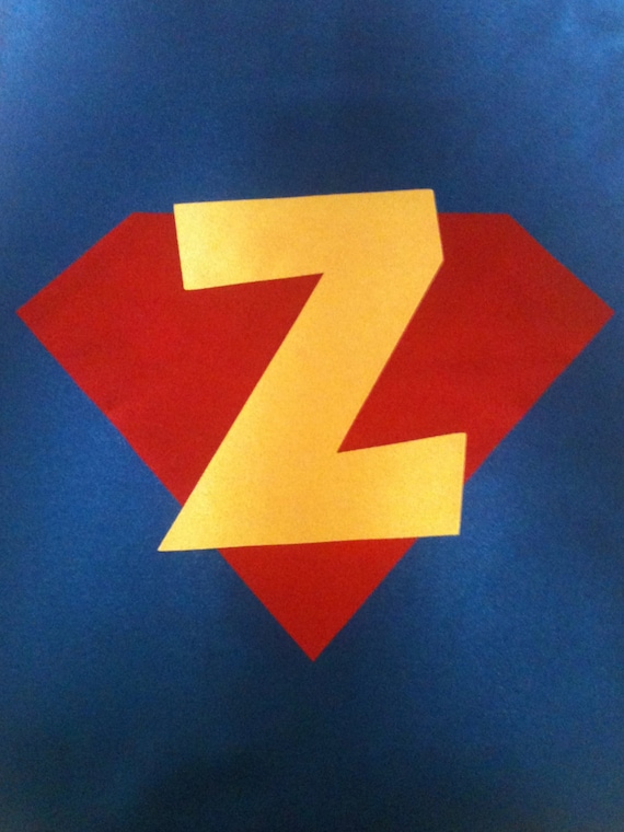Superhero Cape with Sheild and Initial You Choose Colors Super Hero Cape straight or zig zag edge You Choose Il_570xn