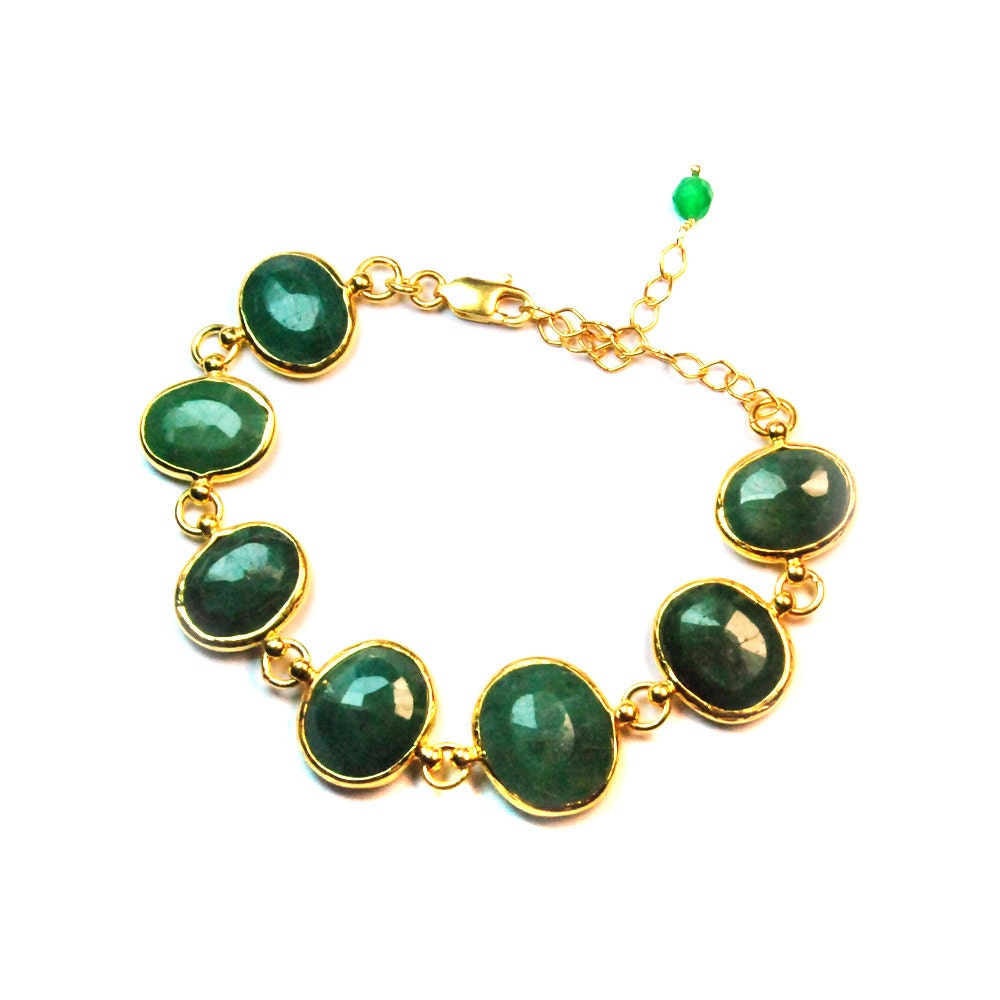 Green Oval Faceted Emerald Bracelet