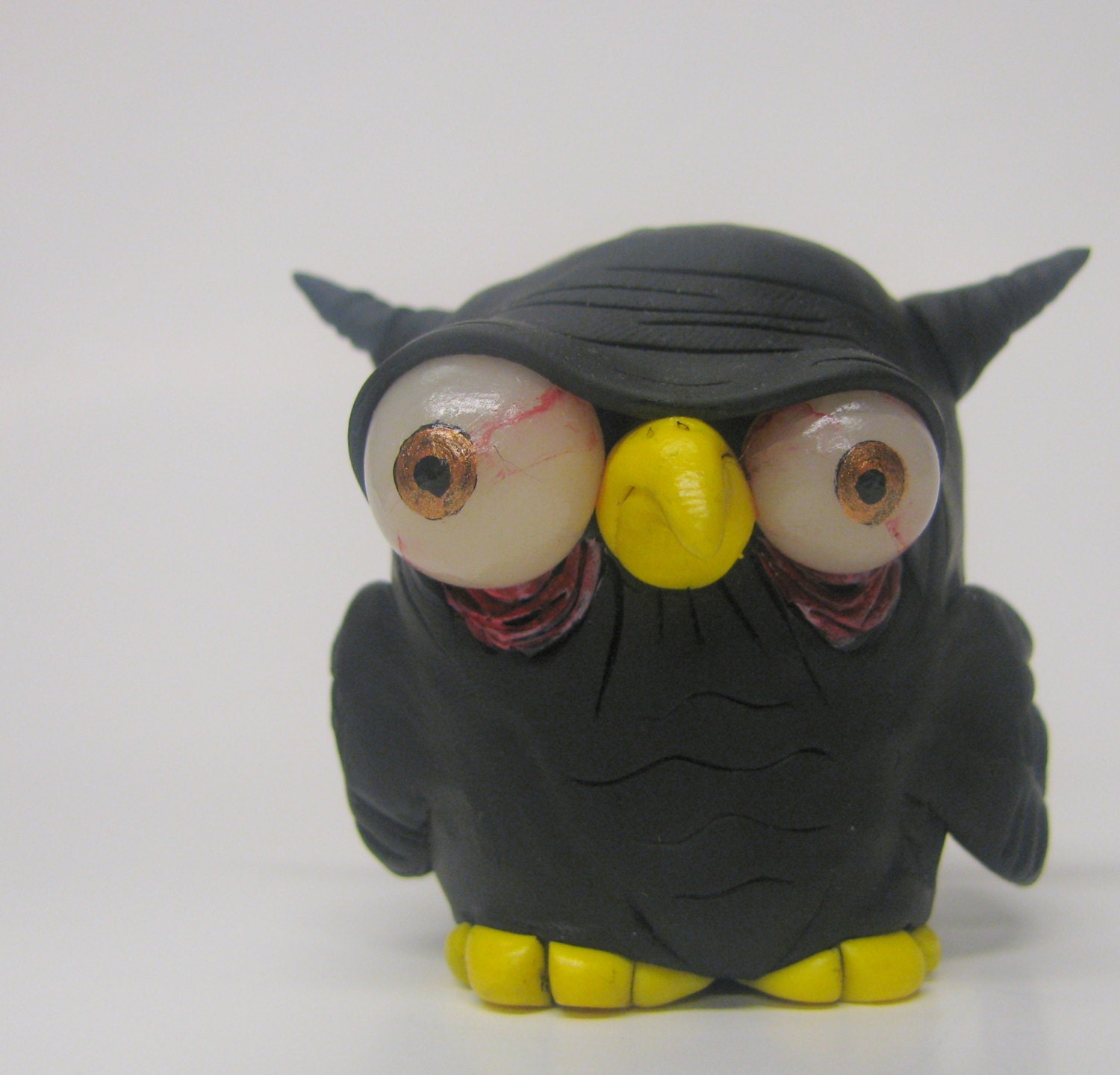 lowbrow one of a kind sculpture LittLe black bird ooak owl crow by mealy monster land