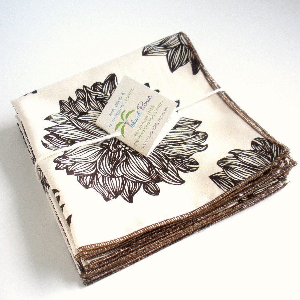 Organic Napkins, Eco Friendly Cloth Napkins, Reusable - Evelyn - Brown & Cream, Set of Four
