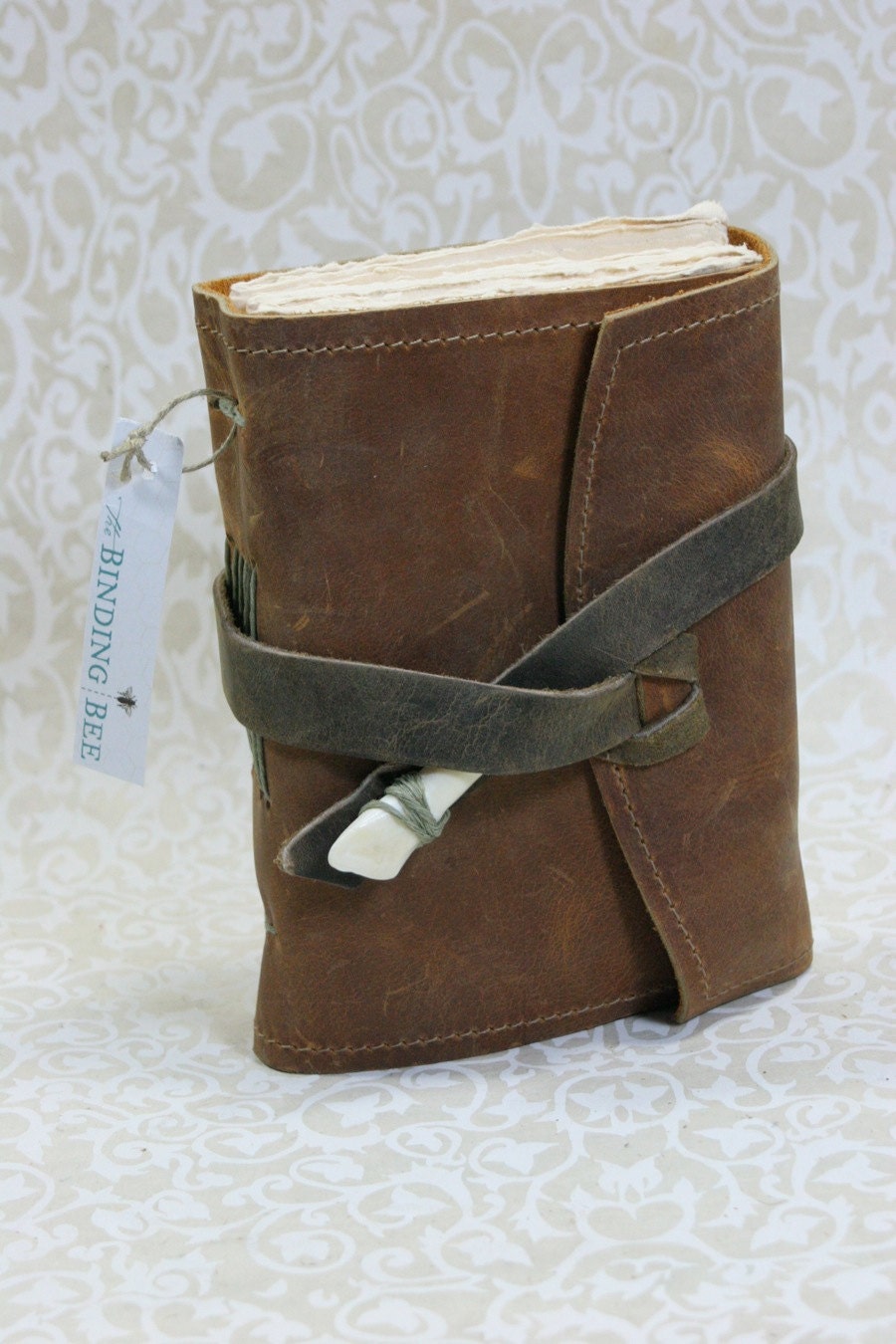 Buffalo Tooth Leather Journal with Handmade Paper
