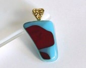 Angular Fused Glass Pendant in Streaky Turquoise and Red